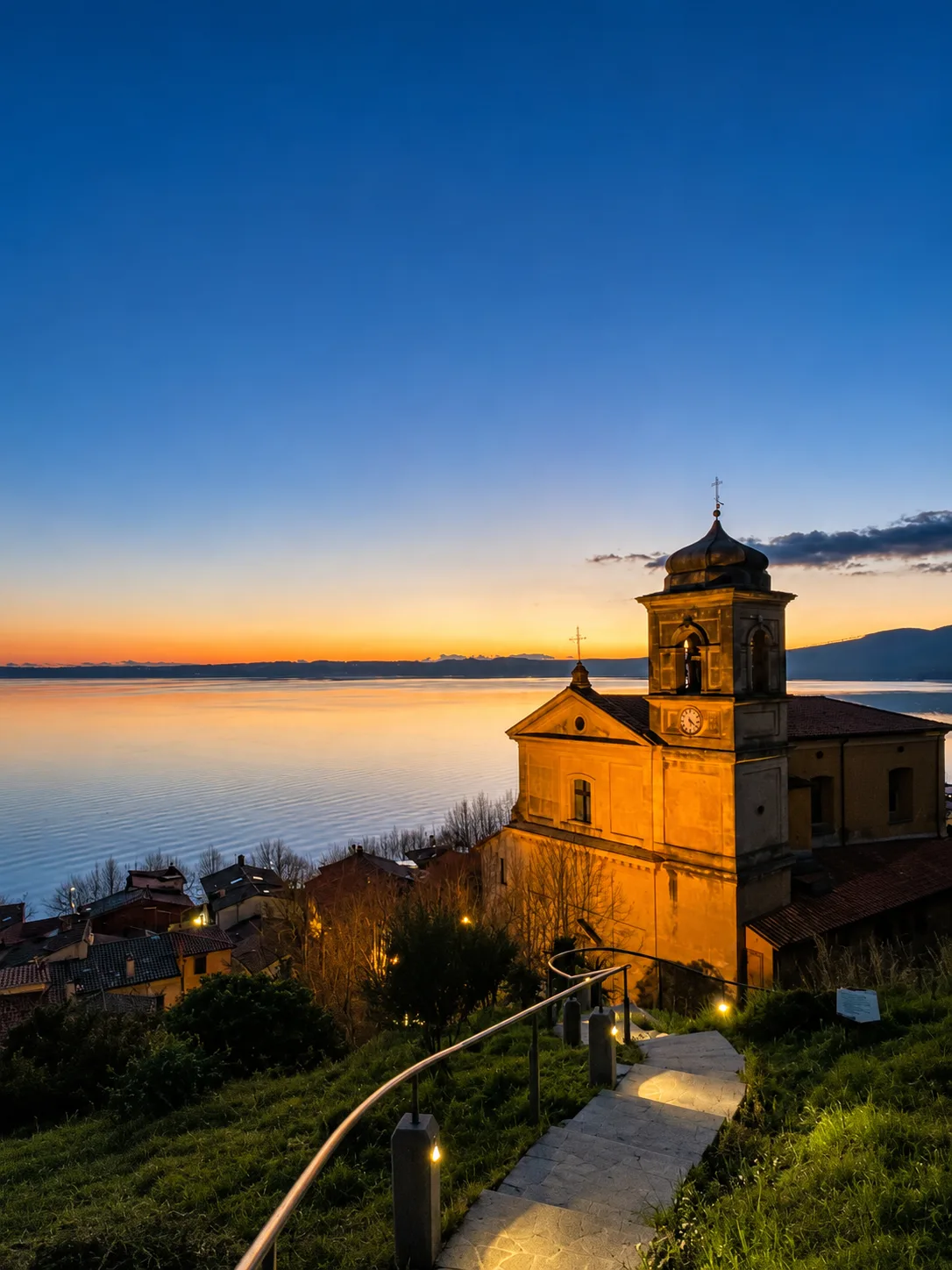 Trevignano church over Lake Bracciano at sunset